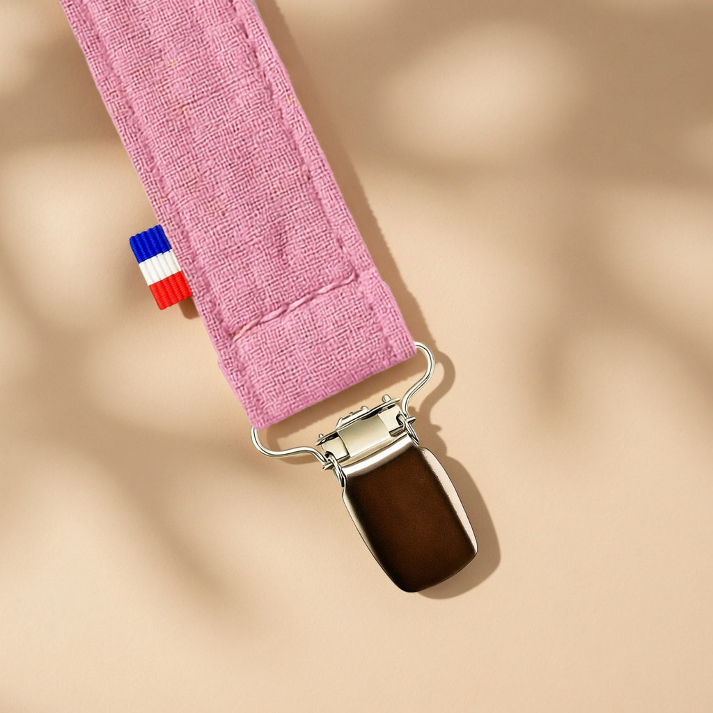 Attache tétine PAPATE en coton Bio - Rose