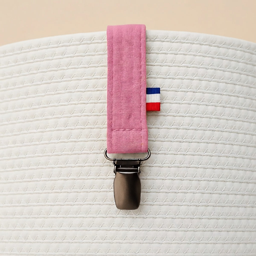 Attache tétine PAPATE en coton Bio - Rose