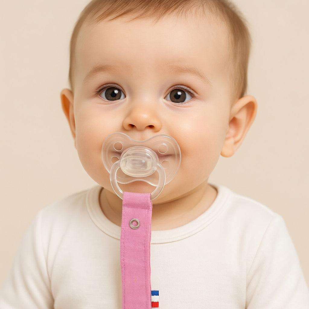 Attache tétine PAPATE en coton Bio - Rose