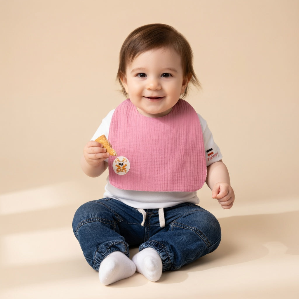 Bavoir PAPATE en Coton Bio Rose