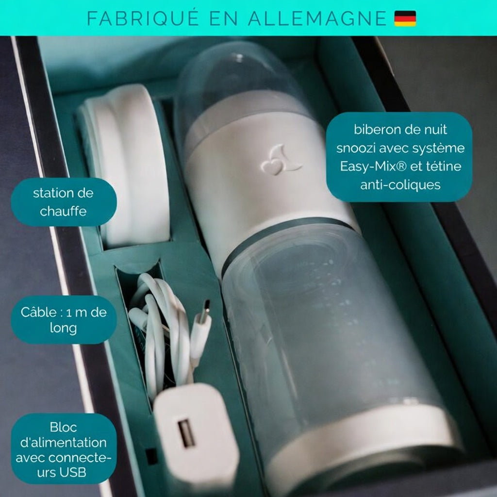Kit Snoozi : Biberon de nuit + Station chauffe-biberon
